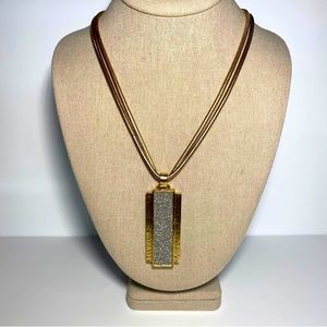 Chico's Gold Tone Double Strand Coil Silver Glitter Shimmer Pendant Necklace